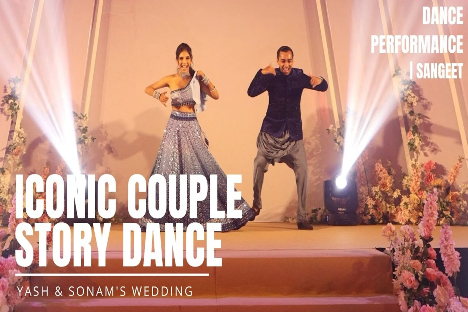 couple storytelling dance performance Sangeet 2026 India wedding narrative voiceover