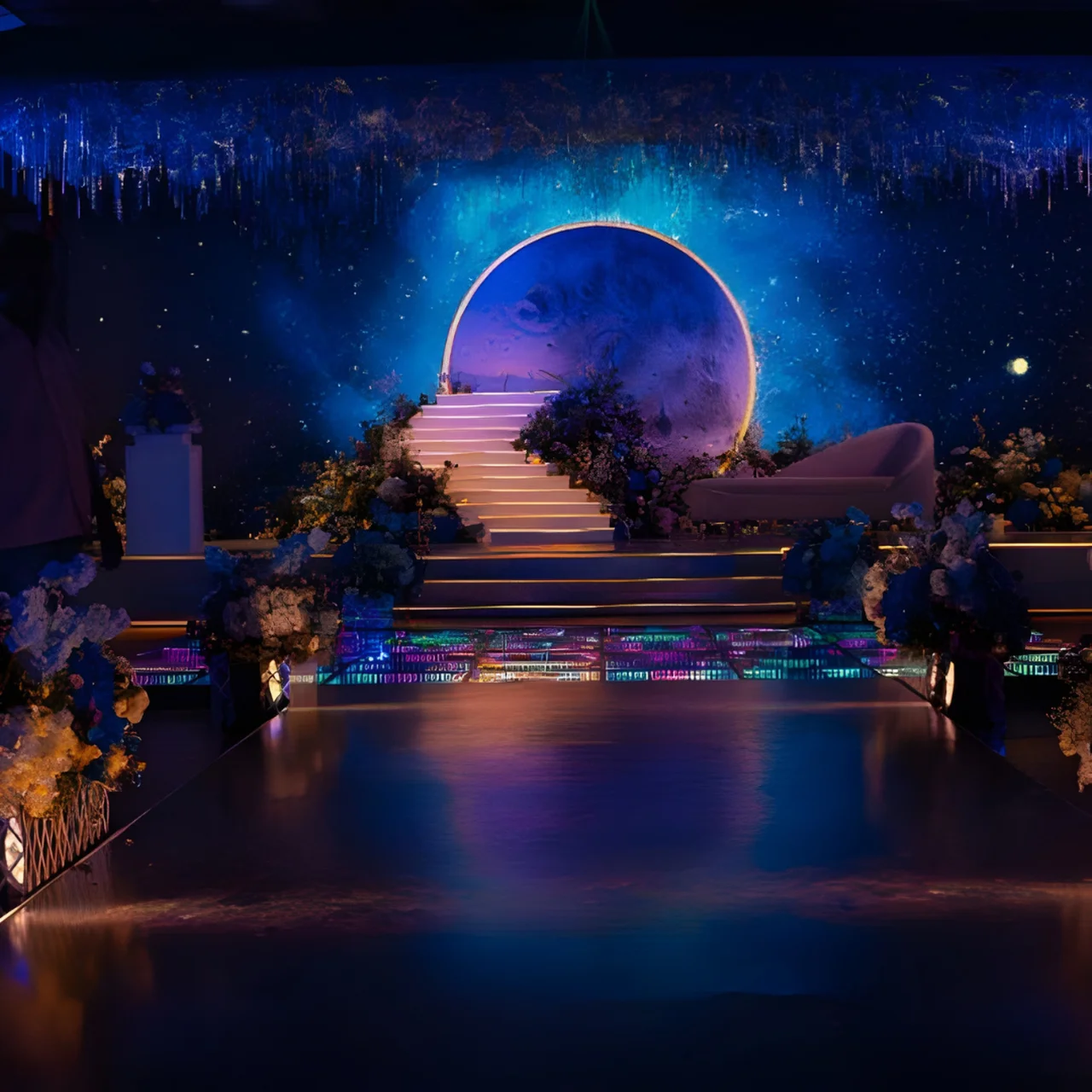 Under the stars celestial outdoor Sangeet Indian wedding fairy lights night sky décor 2026