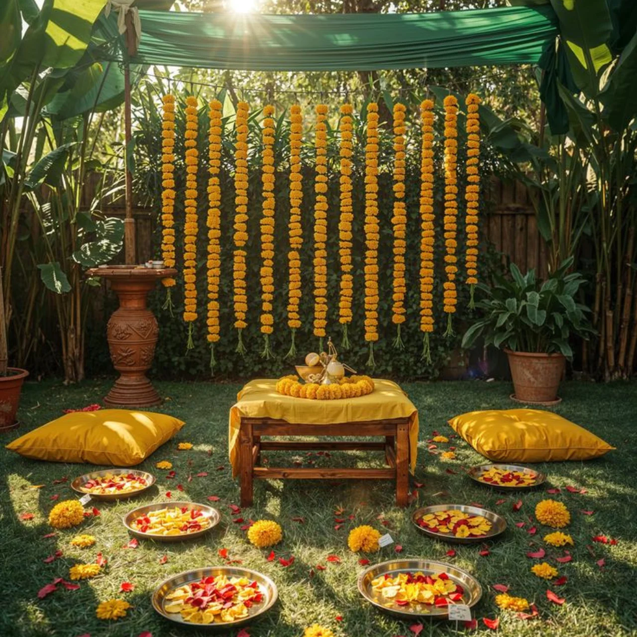 Eco-friendly sustainable Green Haldi ceremony Indian wedding potted plants terracotta earthen decor 2025