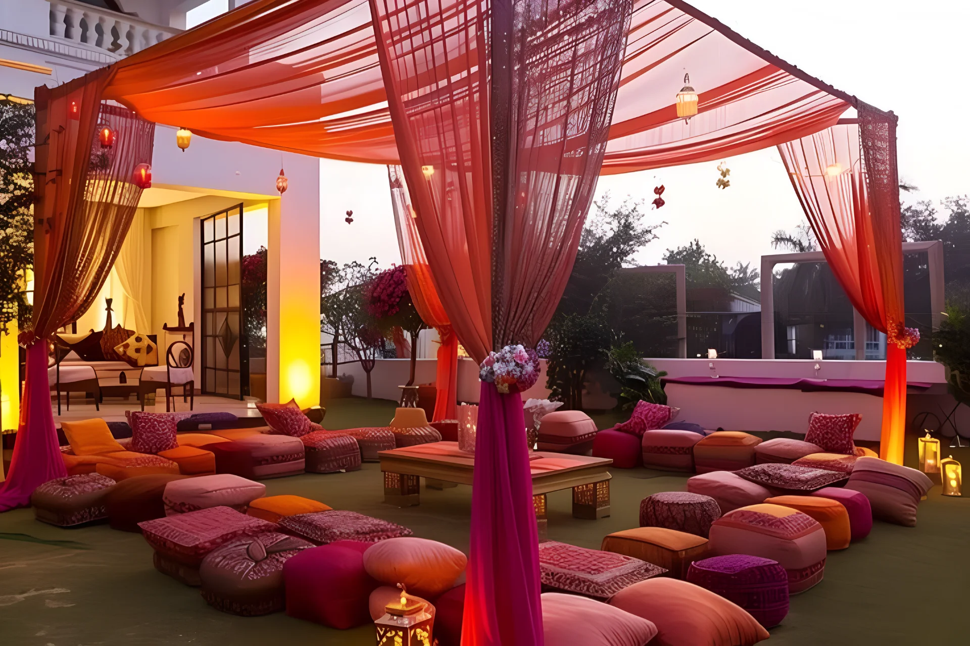 Wedding lounge chill zone seating area for Indian wedding guests between functions