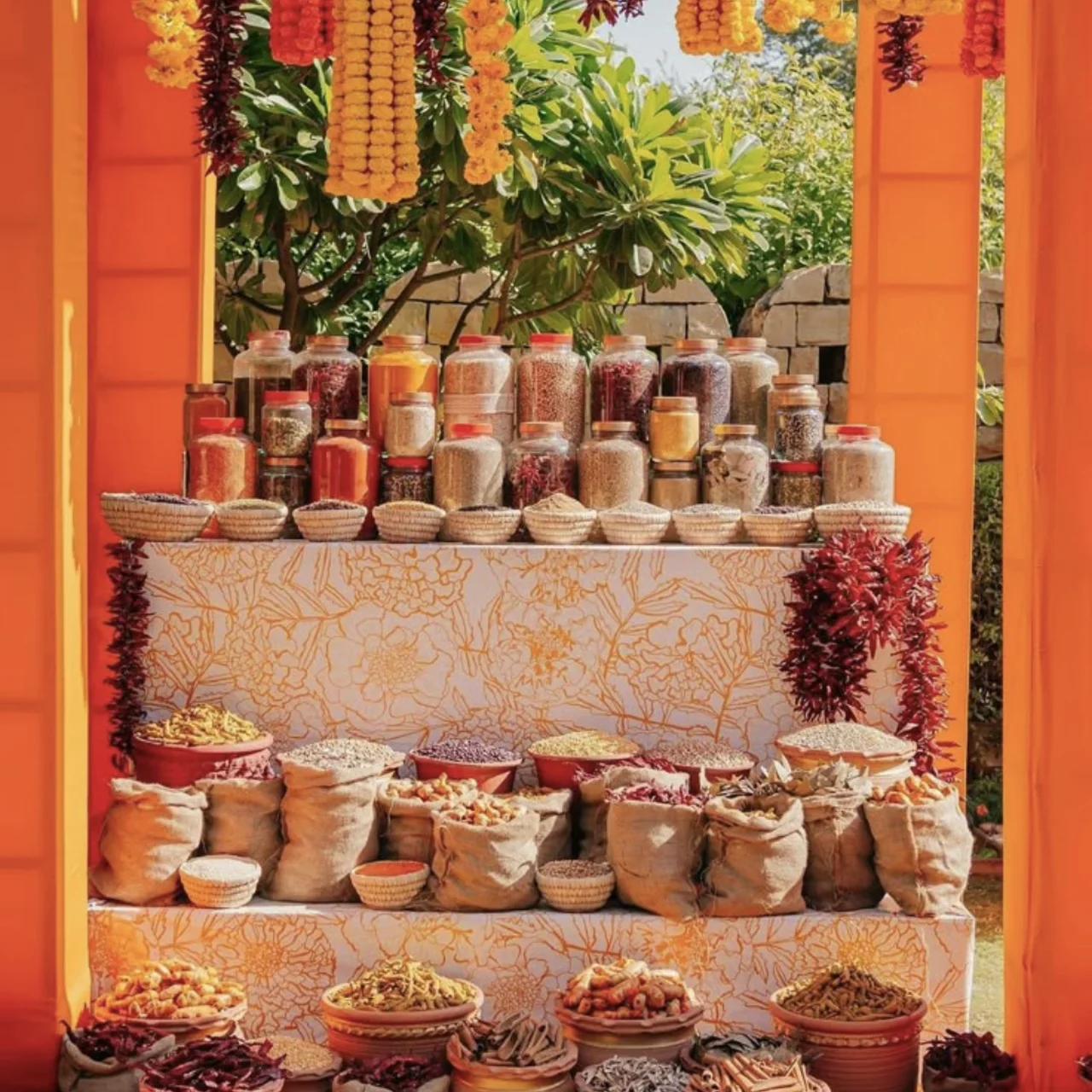 Haldi Masala Market theme Indian wedding with spices and terracotta pots