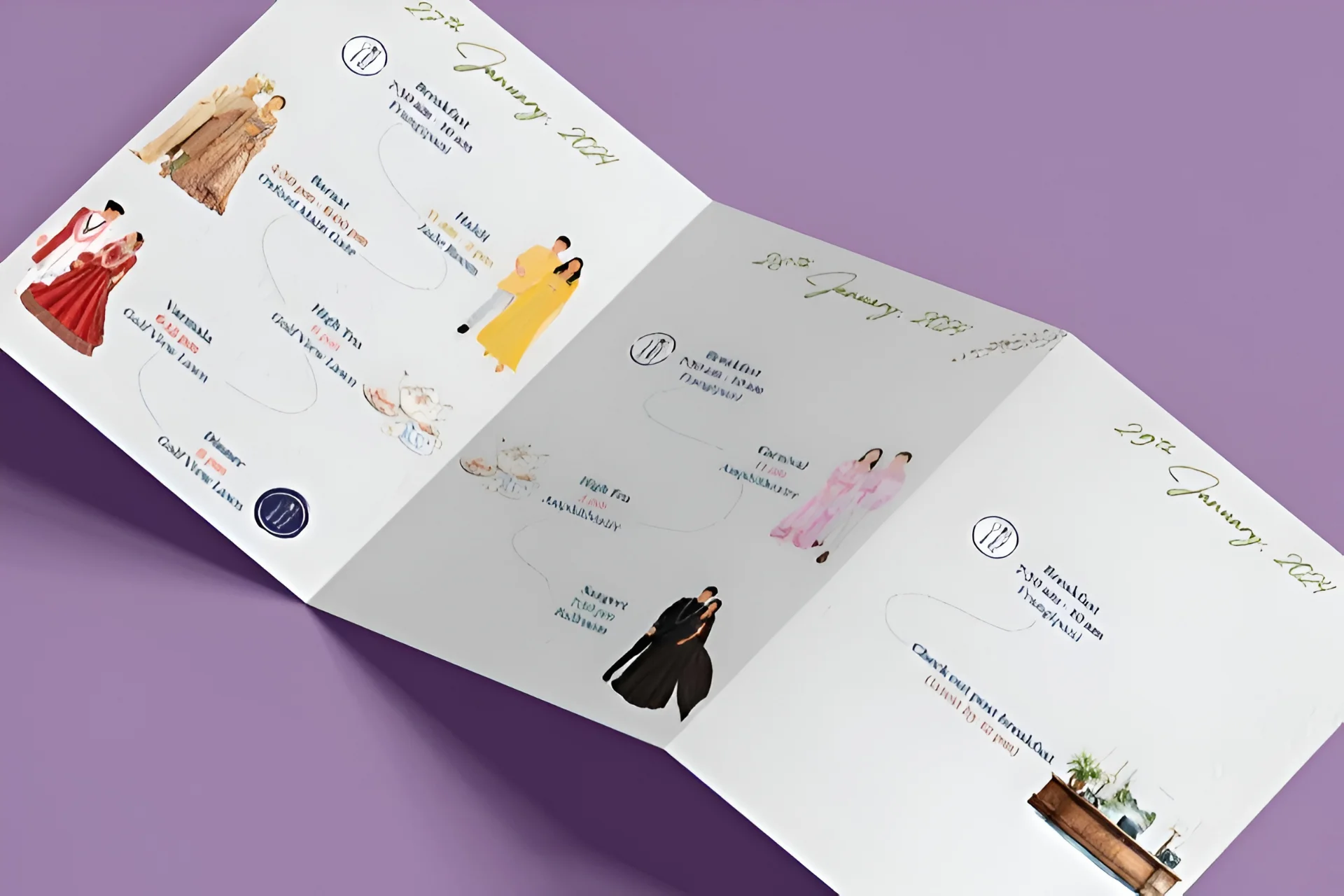 Indian wedding guest itinerary schedule card printed for destination wedding