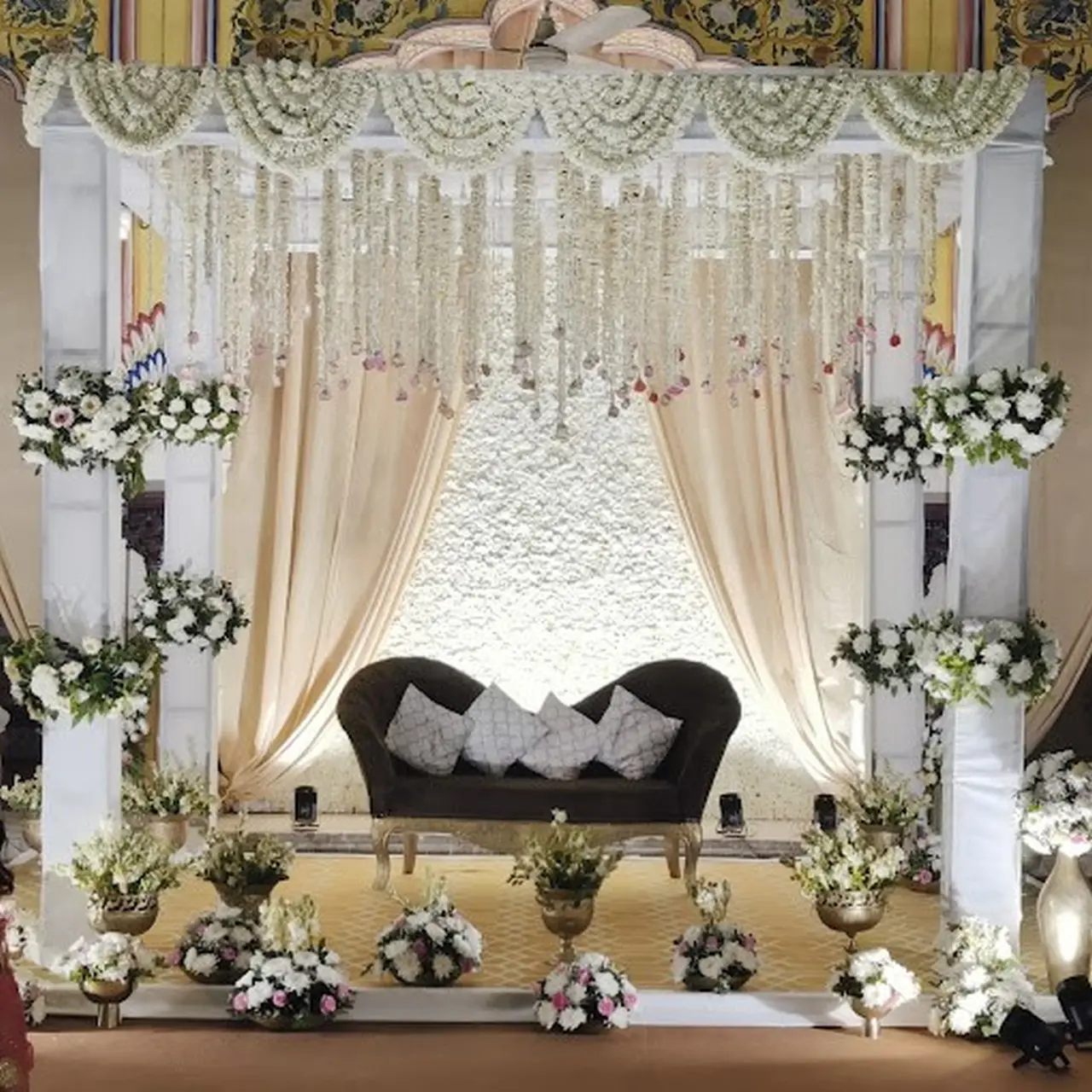 White Floral Draped Vidhi Mandap Decor by Prasha Event Designs & Decor