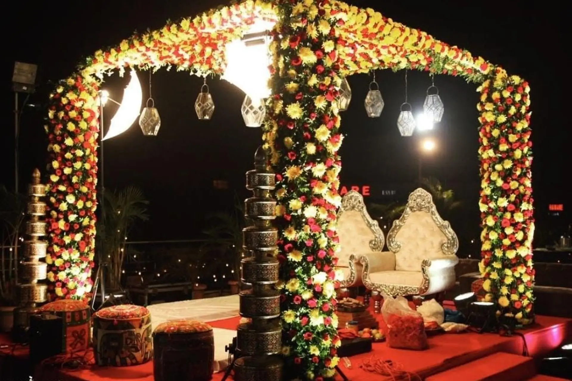 Floral Draped Vidhi Mandap Decor by Bride & Baraat