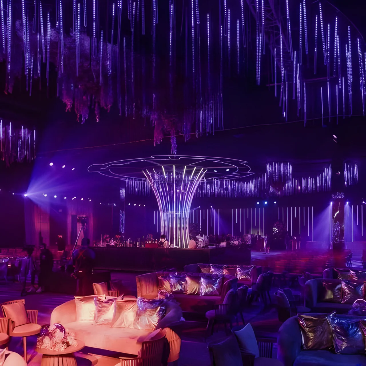 Neon glow Sangeet Indian wedding LED dance floor neon signs Bollywood party theme 2026