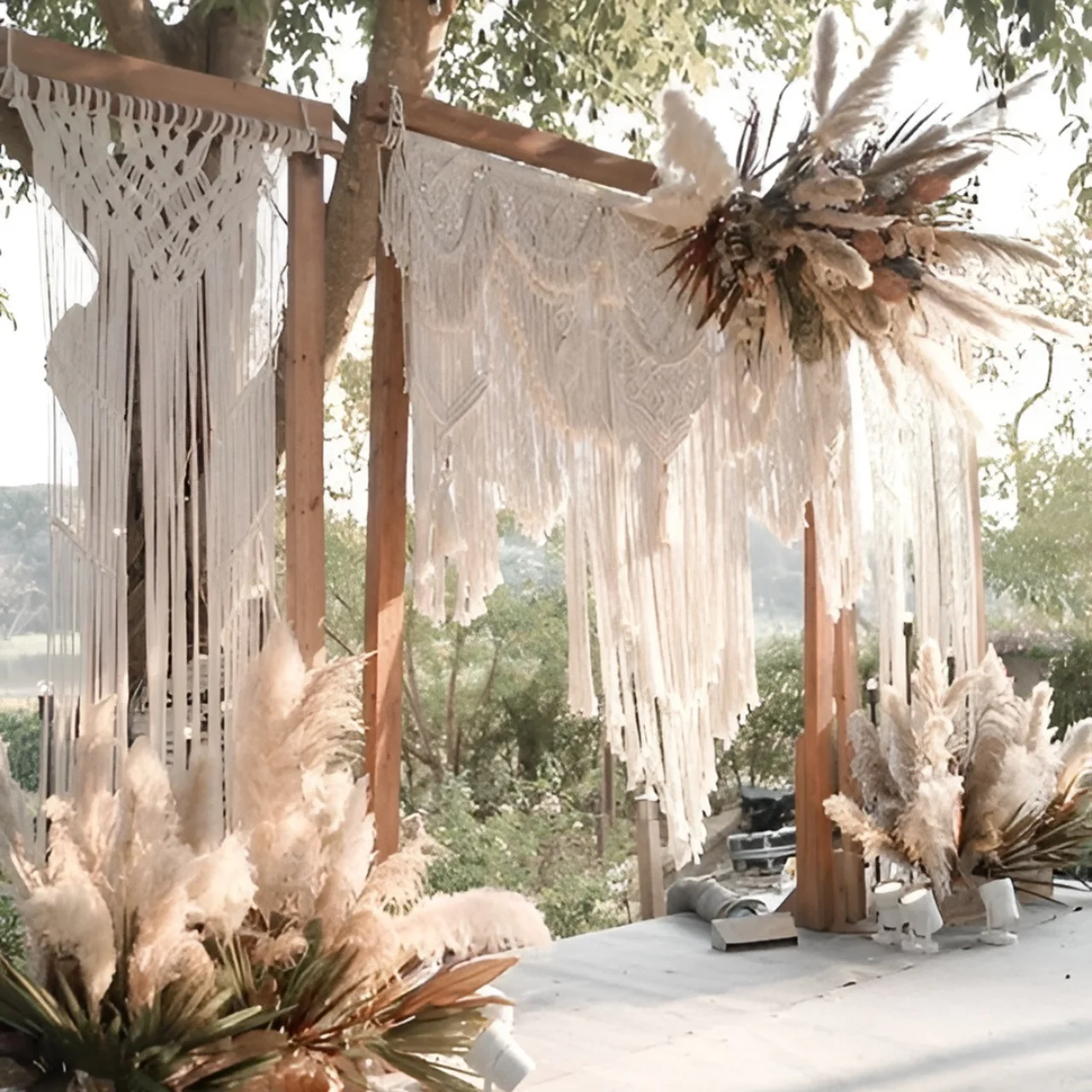 Boho Bohemian Haldi ceremony Indian wedding macrame dreamcatcher earthy decor