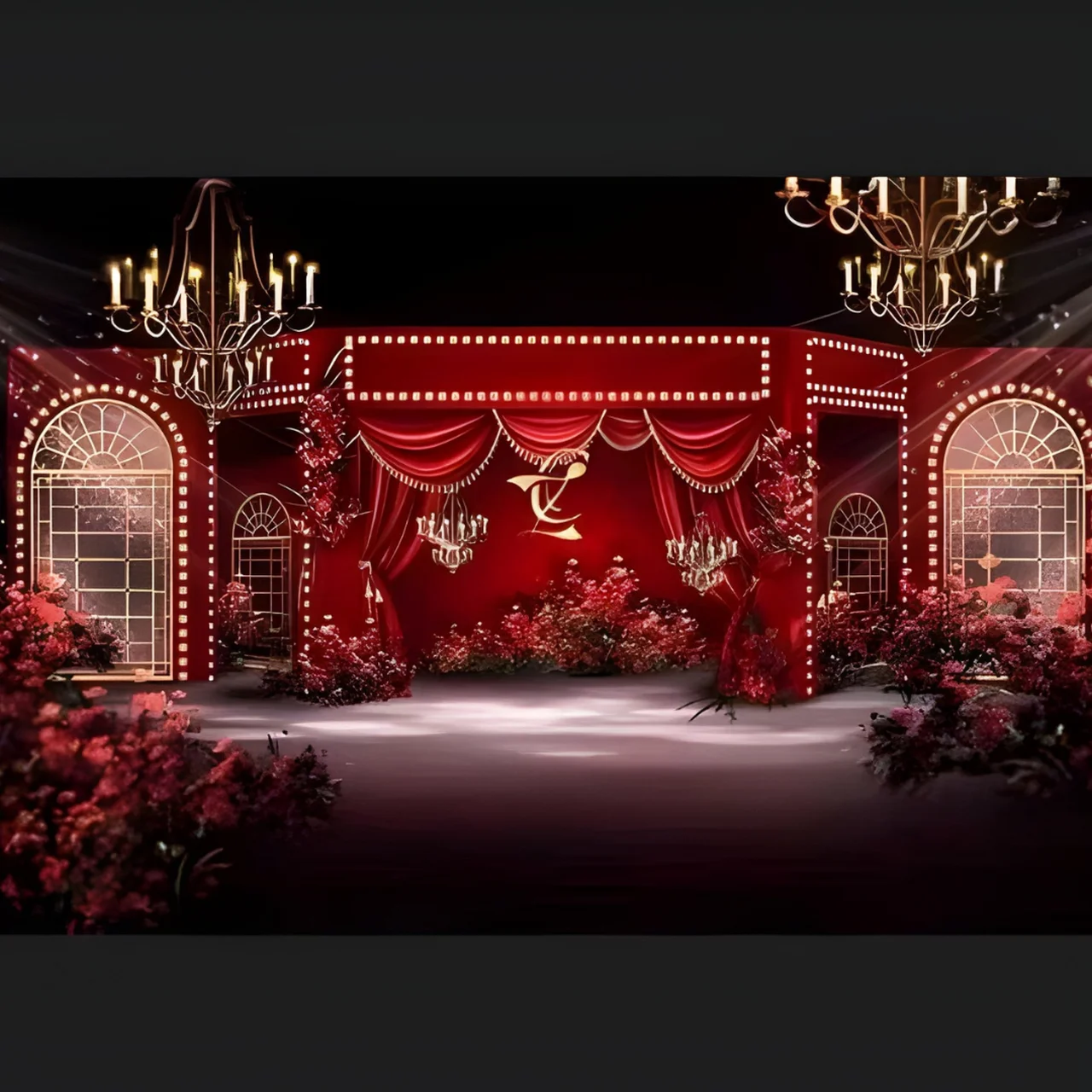 Moulin Rouge Parisian cabaret glamour Sangeet Indian wedding red black feathers velvet curtains 2026
