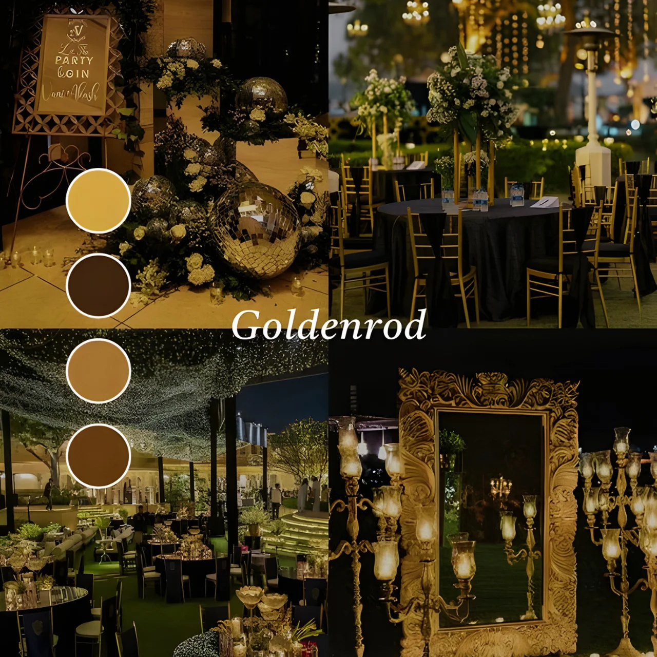 Golden Night all gold Sangeet Indian wedding champagne sequin chandeliers warm amber lighting 2026