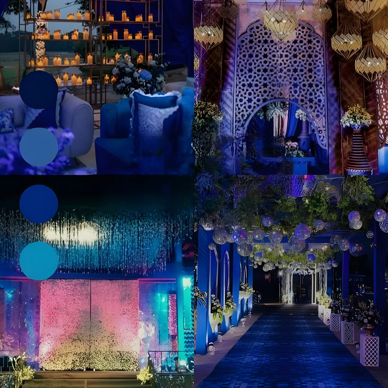 Sapphire Night Sangeet Indian wedding midnight navy blue florals velvet décor 2026