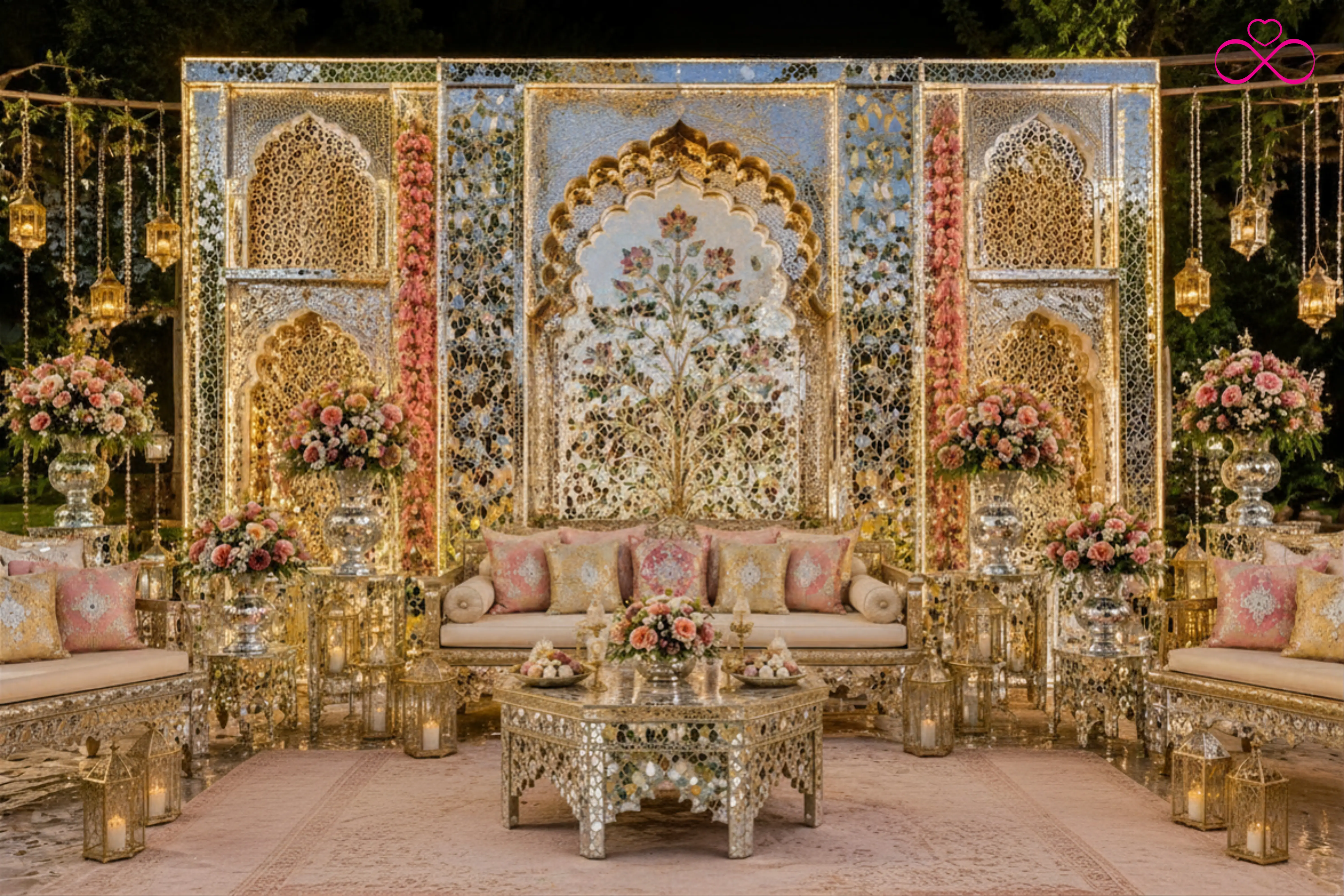 Sheesh Mahal mirror work Maayra decor theme Rajasthani palace 2026