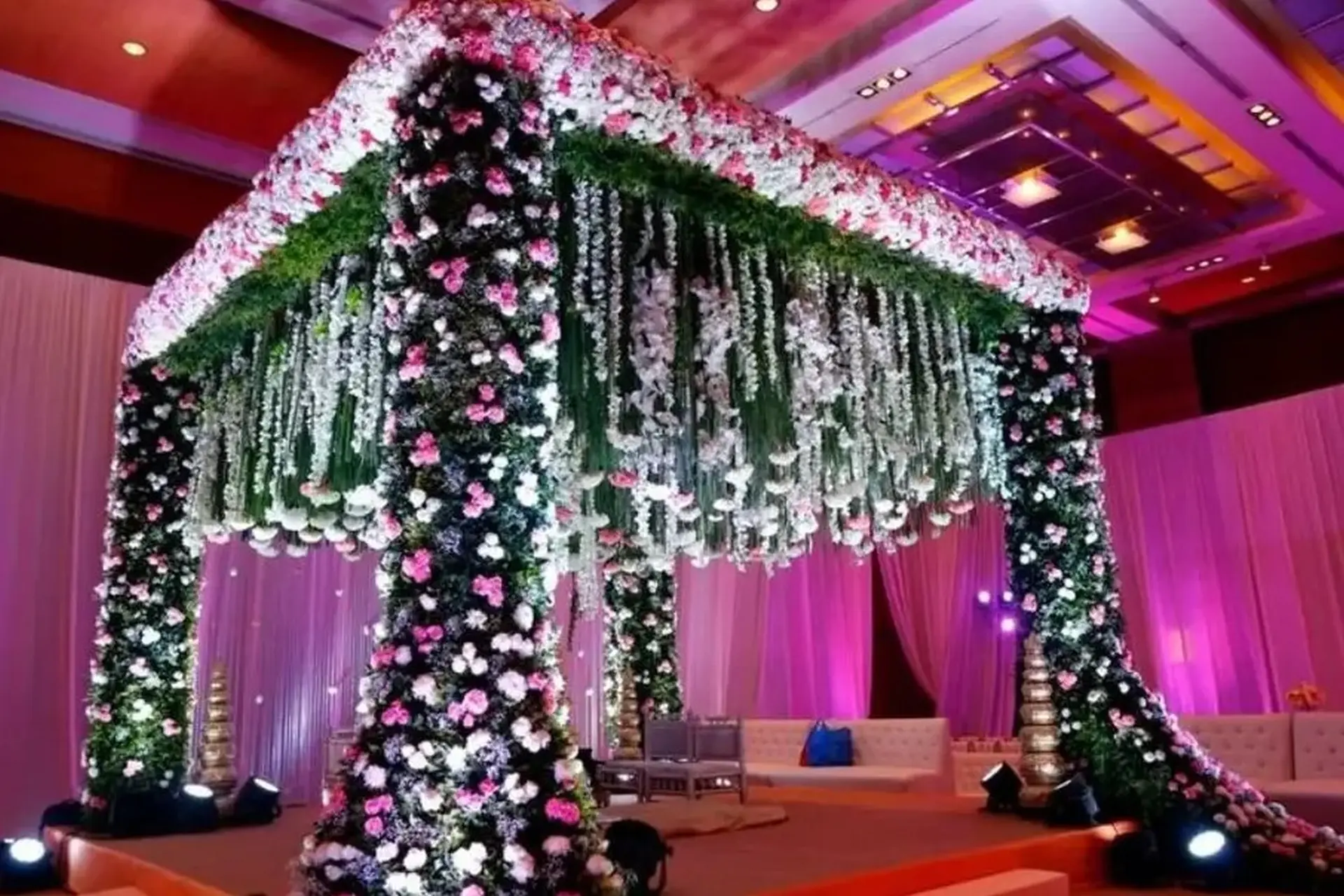 Elegant Flower Hanging Mandap Decor by One Stoppers Event